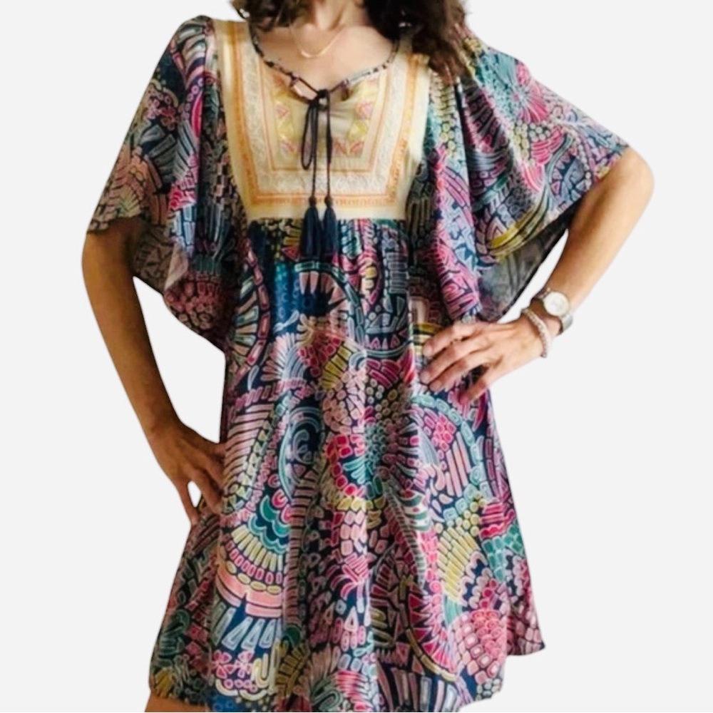 Anthropologie NWT Flying Tomato bohemian tunic flutter sleeve embroidered XS